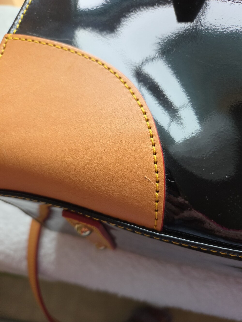 Dooney & Bourke Patent Leather Satchel Crossbody Black Red Interior - Picture 13 of 16